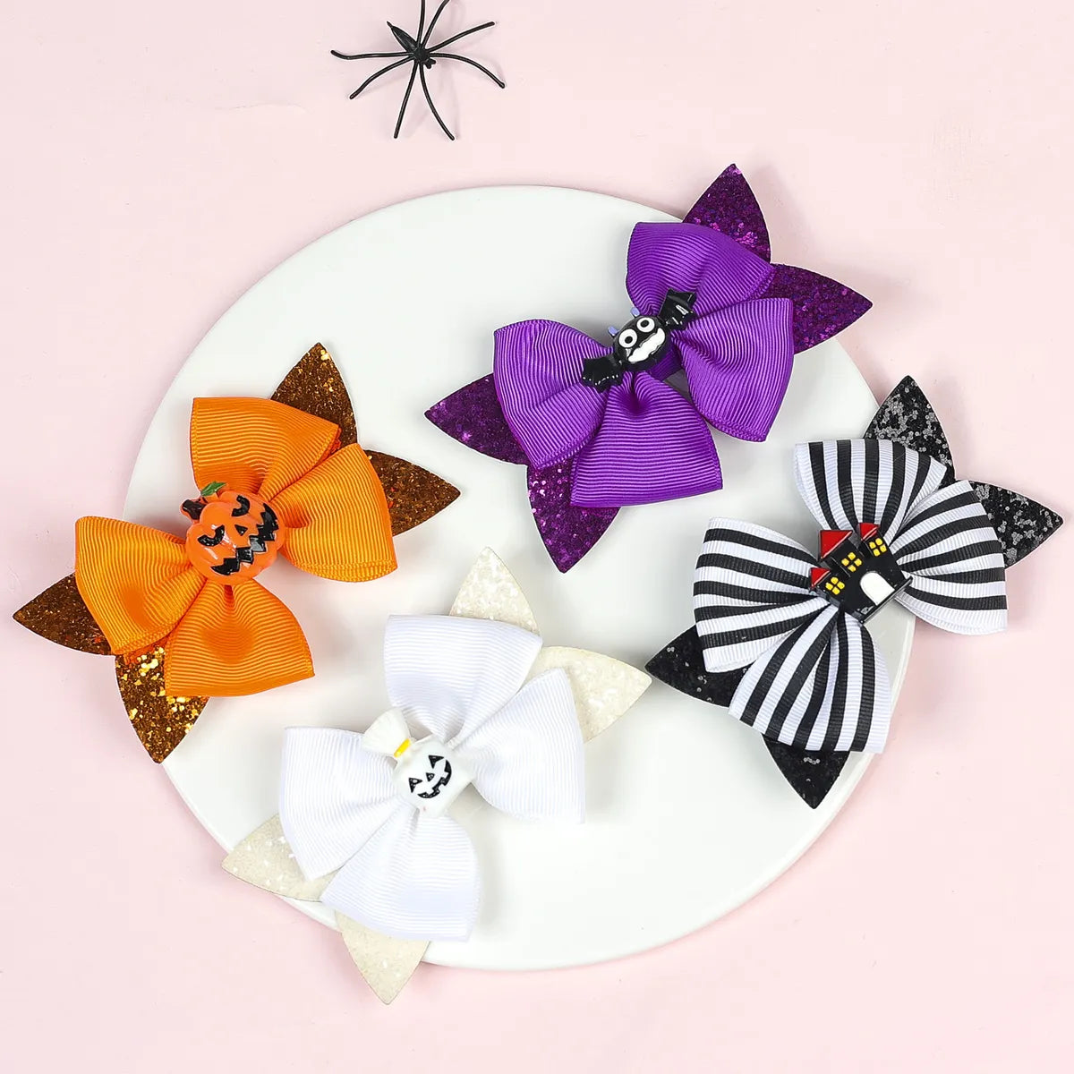 Kid'S Funny Halloween Pattern Pumpkin Bat Ribbon Sequins Bowknot Hair Clip