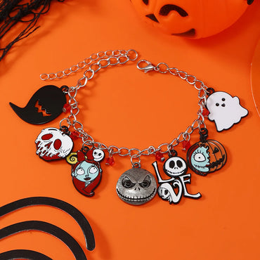 Funny Halloween Pattern Skull Alloy Plating Inlay Zircon Gold Plated Silver Plated Halloween Unisex Bracelets