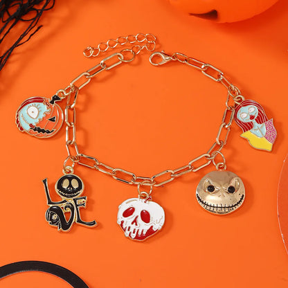 Funny Halloween Pattern Skull Alloy Plating Inlay Zircon Gold Plated Silver Plated Halloween Unisex Bracelets