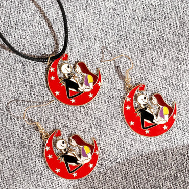 Funny Human Alloy Enamel Halloween Unisex Earrings Necklace Jewelry Set