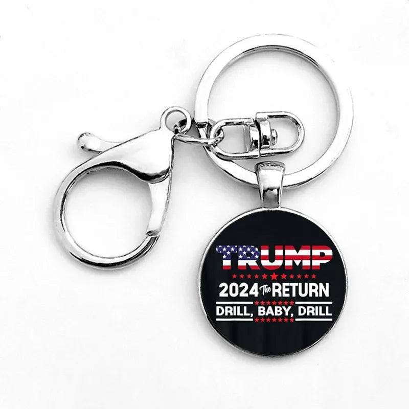 Funny Novelty Donald Trump Letter Alloy Glass Inlay Glass Silver Plated Bag Pendant Keychain