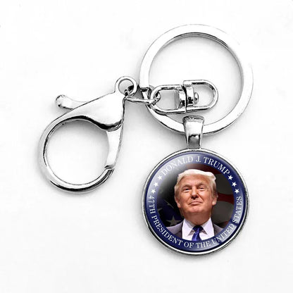 Funny Novelty Donald Trump Letter Alloy Glass Inlay Glass Silver Plated Bag Pendant Keychain