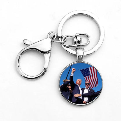 Funny Novelty Donald Trump Letter Alloy Glass Inlay Glass Silver Plated Bag Pendant Keychain