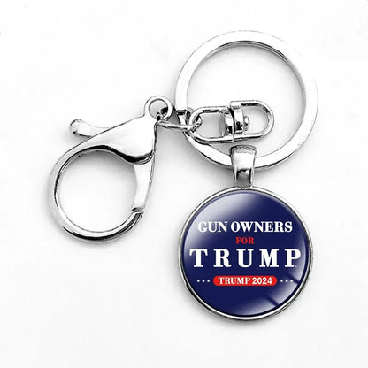 Funny Novelty Donald Trump Letter Alloy Glass Inlay Glass Silver Plated Bag Pendant Keychain