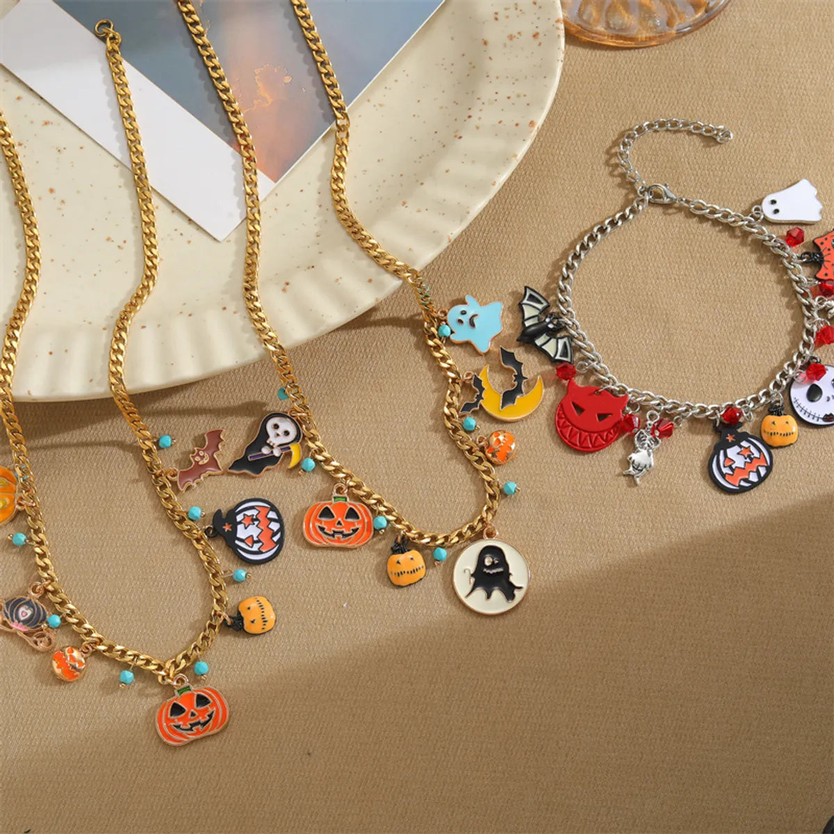 Wholesale Funny Pumpkin Ghost Stainless Steel Alloy Enamel Plating Bracelets Necklace