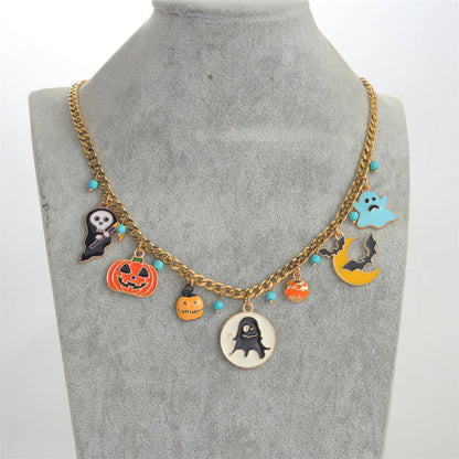 Wholesale Funny Pumpkin Ghost Stainless Steel Alloy Enamel Plating Bracelets Necklace