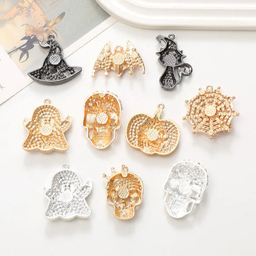 Funny Pumpkin Skull Alloy Plating Inlay Rhinestones Halloween Jewelry Accessories