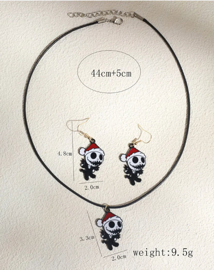 Funny Skull Alloy Enamel Halloween Unisex Earrings Necklace Jewelry Set