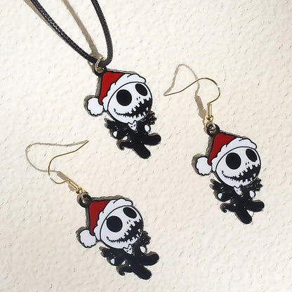 Funny Skull Alloy Enamel Halloween Unisex Earrings Necklace Jewelry Set