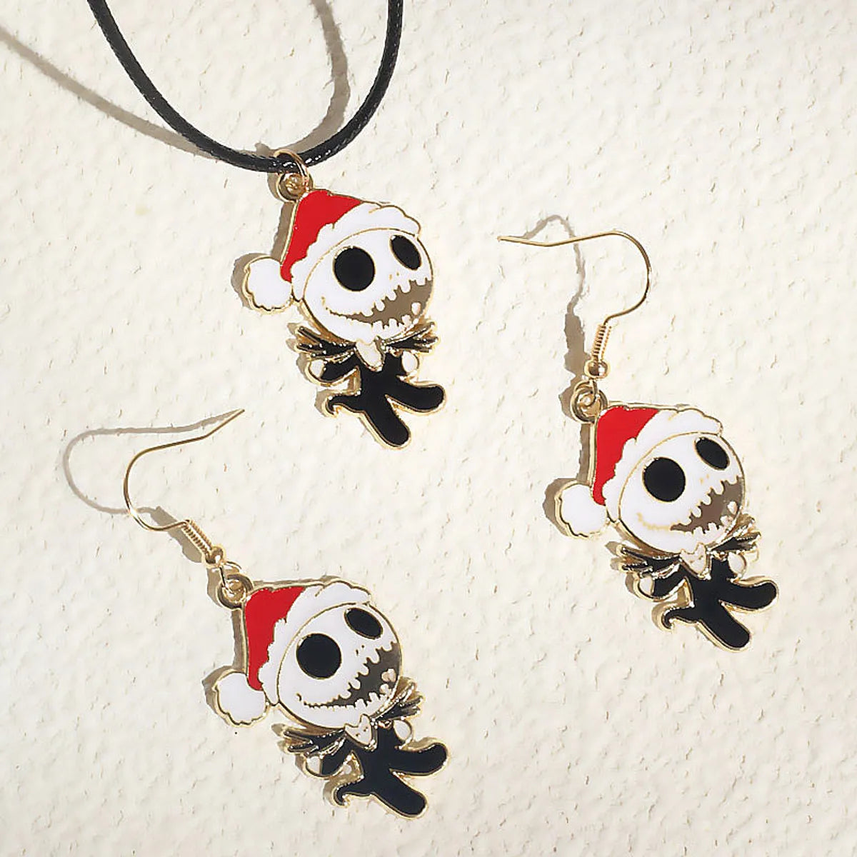 Funny Skull Alloy Enamel Halloween Unisex Earrings Necklace Jewelry Set