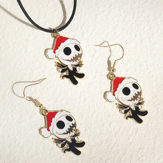 Funny Skull Alloy Enamel Halloween Unisex Earrings Necklace Jewelry Set