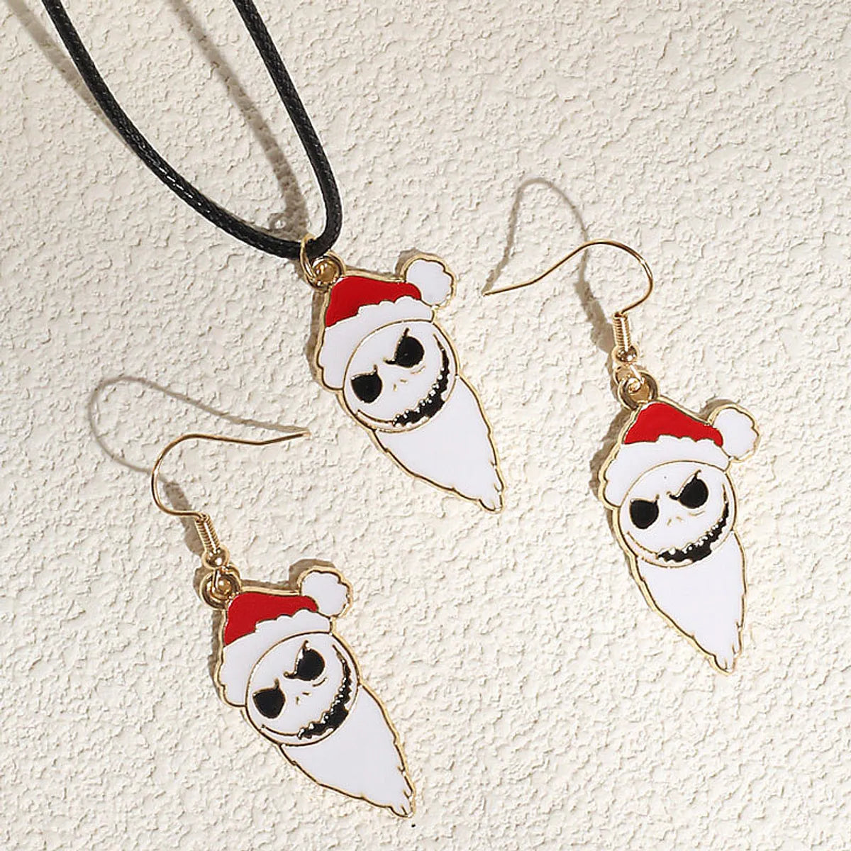 Funny Skull Alloy Enamel Halloween Unisex Earrings Necklace Jewelry Set