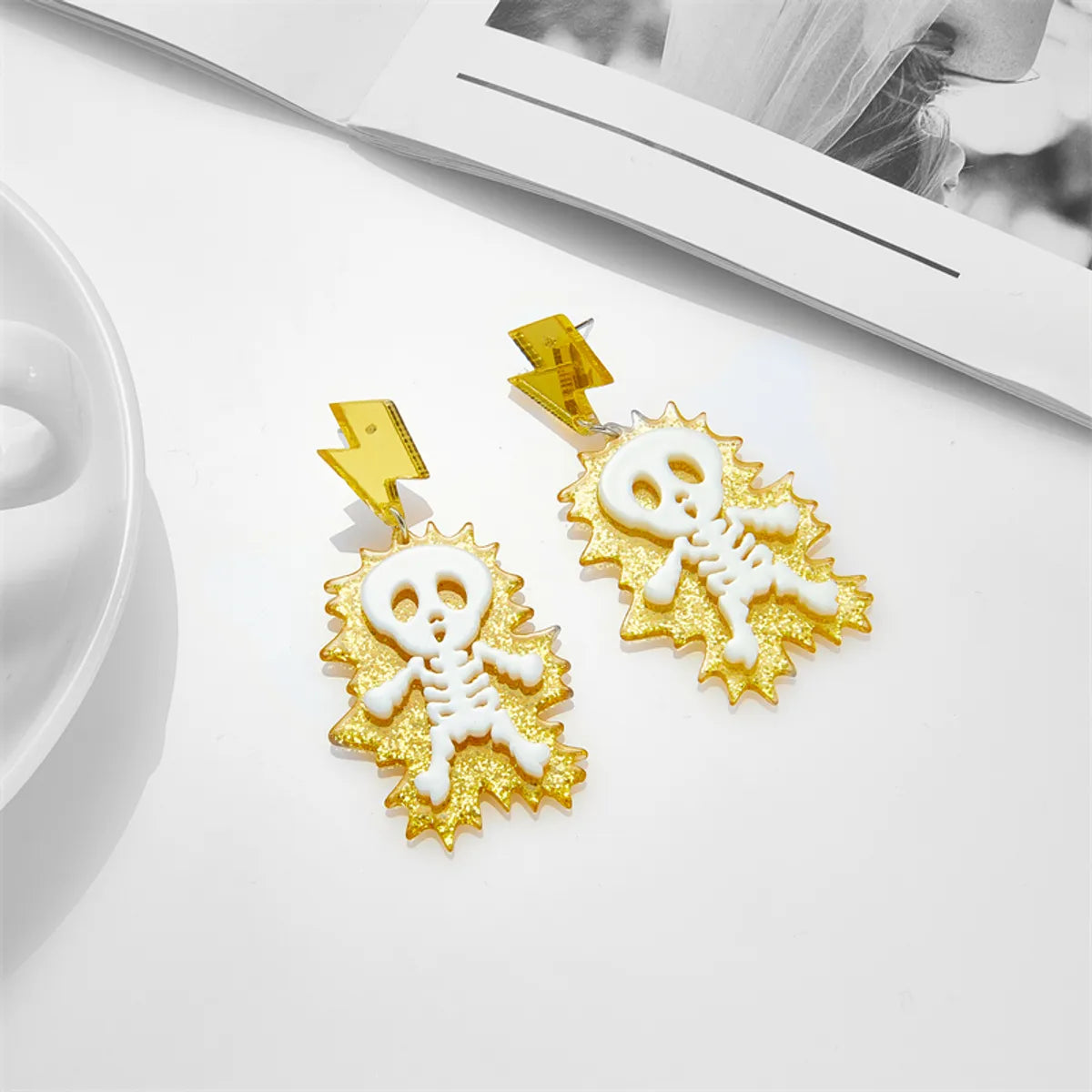 Funny Skull Arylic Women's Dangling Earrings 1 Pair