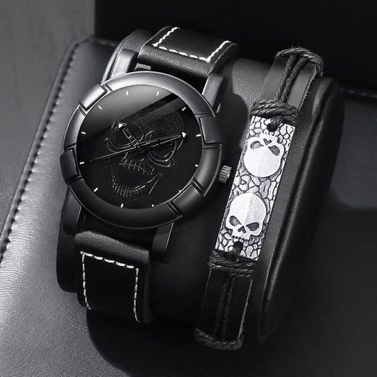 Funny Skull Buckle Quartz Men'S Watches