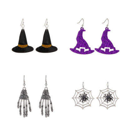 Funny Spider Skull Ghost Alloy Inlay Rhinestones Women'S Drop Earrings 1 Pair