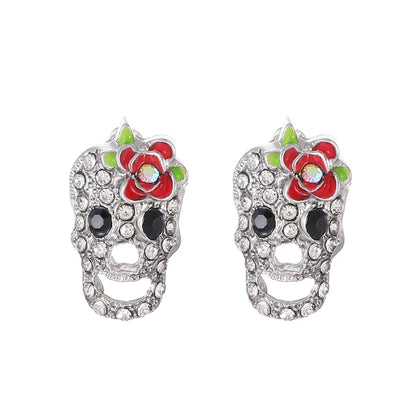 Funny Spider Skull Ghost Alloy Inlay Rhinestones Women'S Drop Earrings 1 Pair