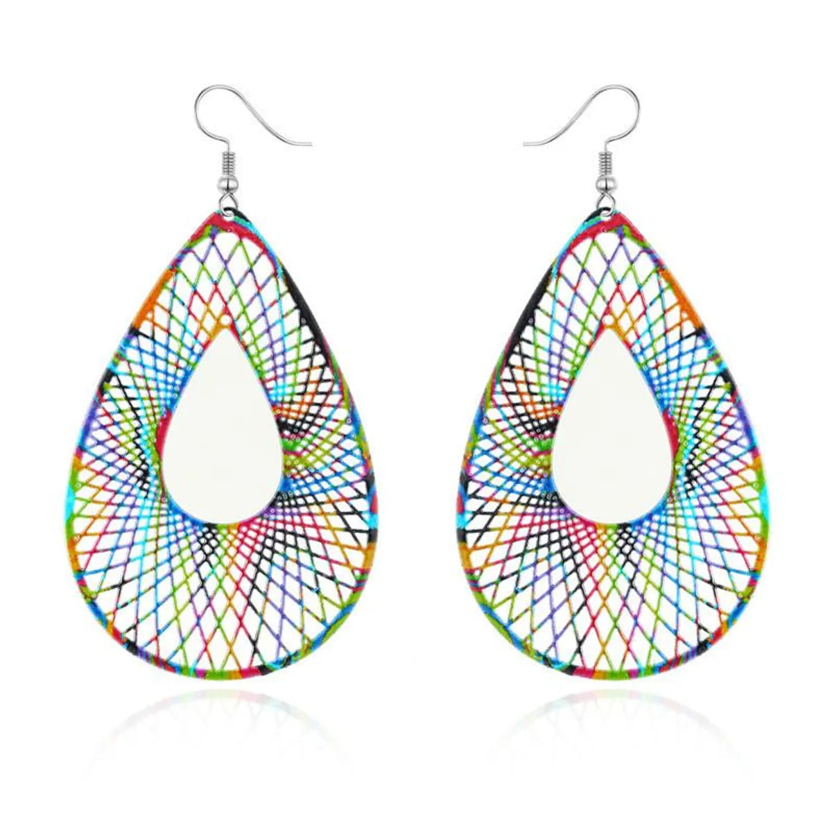 Geometric Colorful Openwork Carved Leaves Big Earrings Retro