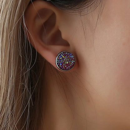 Simple Style Round Stainless Steel Gem Earrings Ear Studs