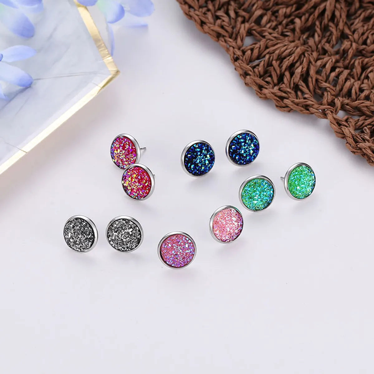 Simple Style Round Stainless Steel Gem Earrings Ear Studs