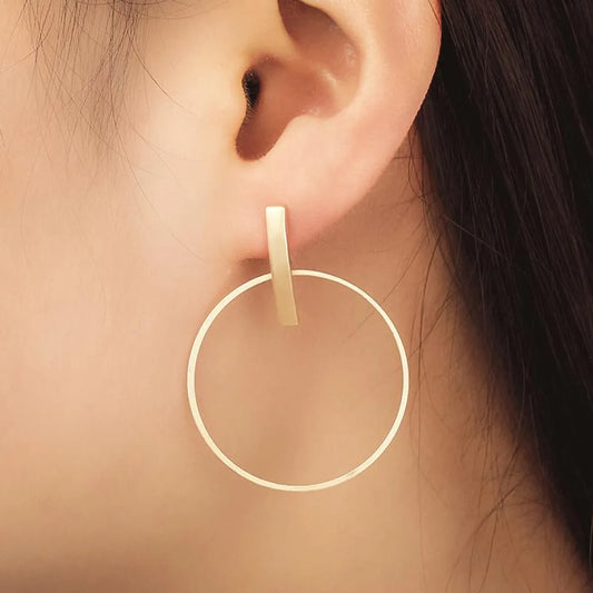 Geometric Round Stud Earrings Temperament Large Circle Women'S Earrings Electroplated Gold Silver Black