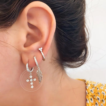 Geometric White Zircon Earrings Simple Square Drop Cross Earrings Set