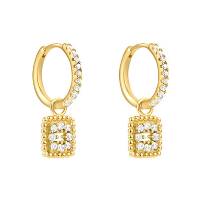 Geometric White Zircon Earrings Simple Square Drop Cross Earrings Set