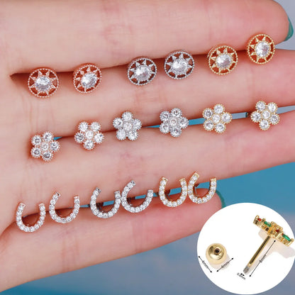 Geometry Zircon Ear Bone Stud Stainless Steel Rod Piercing Twist Ball Ear Stud