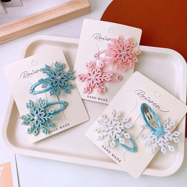 Girl'S Cartoon Style Snowflake Cloth Inlay Pearl Hair Clip