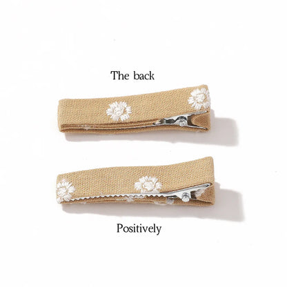 Girl'S Casual Sweet Flower Cloth Embroidery Hair Clip