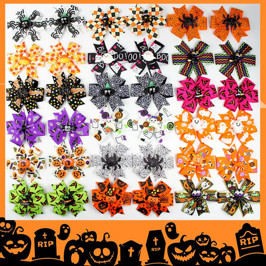 Girl'S Cool Style Pumpkin Spider Bow Knot Cloth Hair Clip