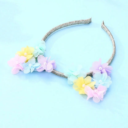 Girl'S Cute Lady Sweet Flower Synthetic Yarn Polyester Rib Iron Inlay Artificial Pearls Hair Band