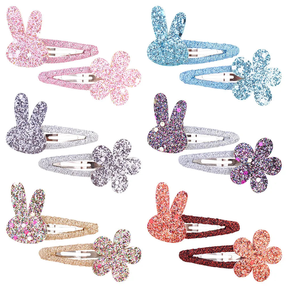 Girl'S Cute Rabbit Flower Non-Woven Bronzing Glitter Hair Clip