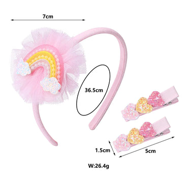 Girl'S Cute Romantic Sweet Rainbow Heart Shape Sequin Plastic Handmade Hair Clip Hair Band