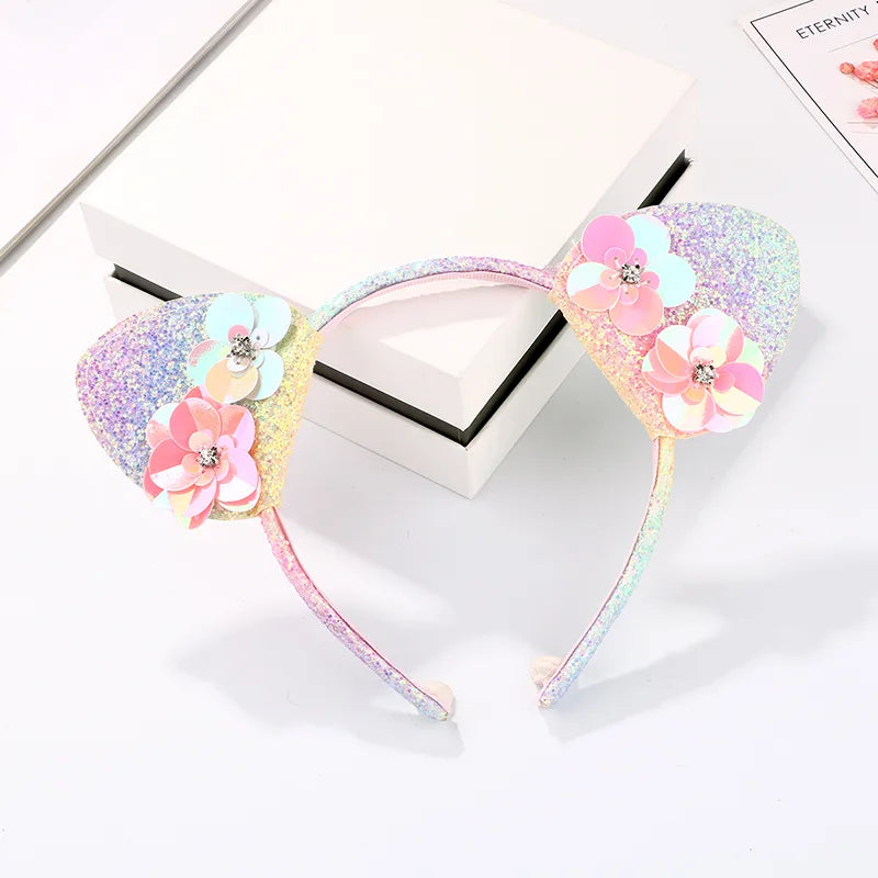 Girl'S Cute Sweet Cat Flower Petal Sequin Plastic Cloth Hair Band