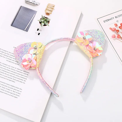 Girl'S Cute Sweet Cat Flower Petal Sequin Plastic Cloth Hair Band