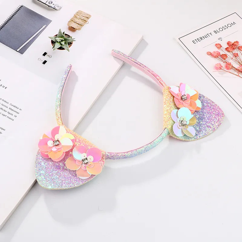 Girl'S Cute Sweet Cat Flower Petal Sequin Plastic Cloth Hair Band