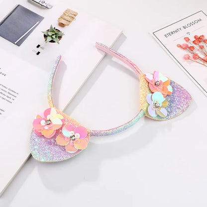 Girl'S Cute Sweet Cat Flower Petal Sequin Plastic Cloth Hair Band