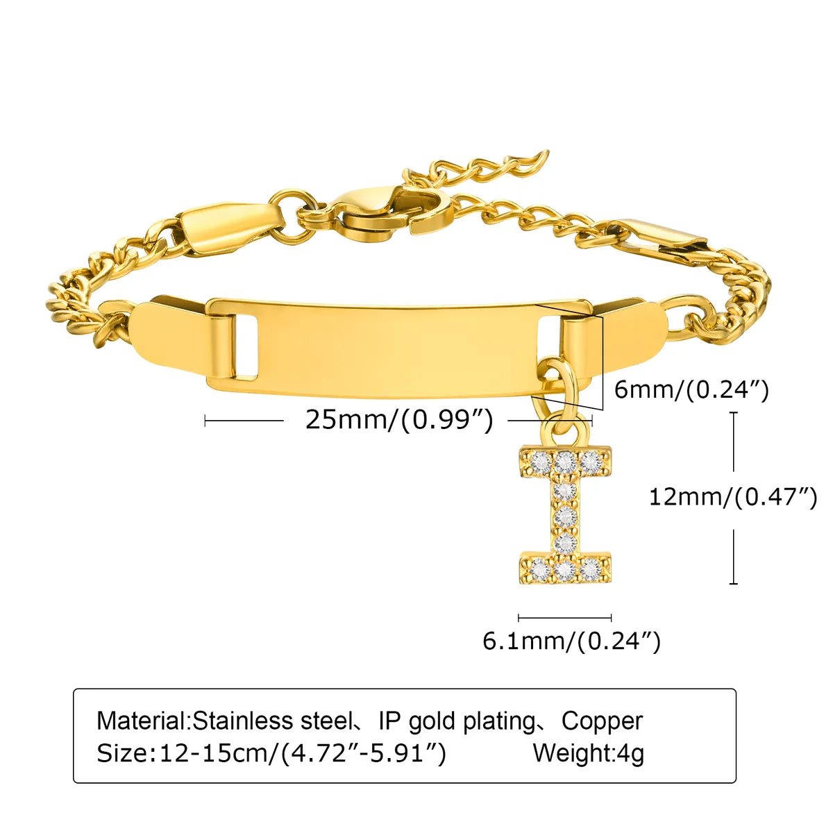 IG Style Simple Style Letter 201 Stainless Steel Plating Inlay Zircon Girl'S Bracelets