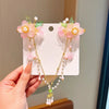 Girl'S IG Style Sweet Leaves Flower Cloth Rhinestone Tassel Pearl Hair Clip