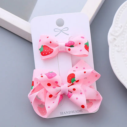 Girl'S Sweet Cherry Strawberry Bow Knot Cloth Hair Clip