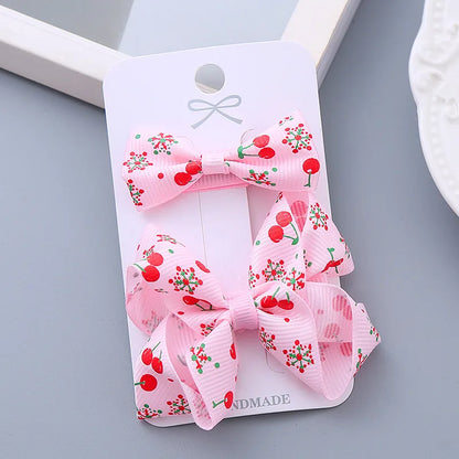 Girl'S Sweet Cherry Strawberry Bow Knot Cloth Hair Clip