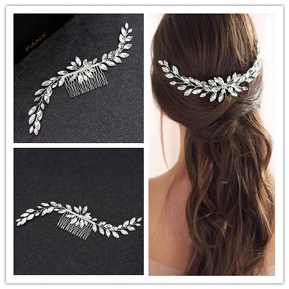 Glam Bridal Shiny Geometric Metal Rhinestone Insert Comb