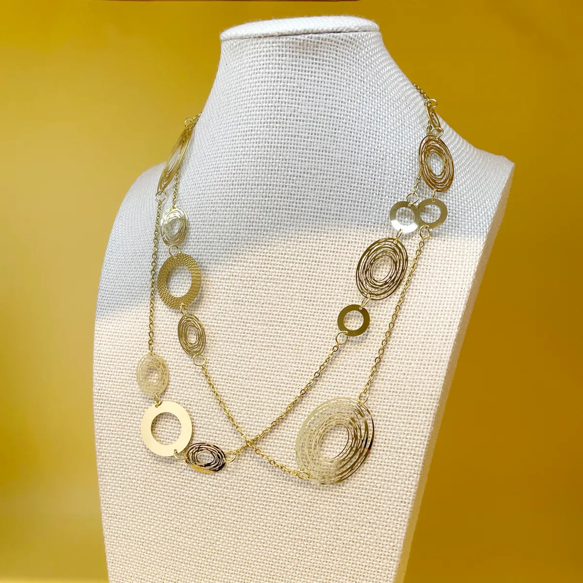 Glam Circle Stainless Steel Polishing Plating Hollow Out Gold Plated Layered Necklaces