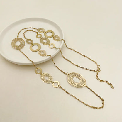 Glam Circle Stainless Steel Polishing Plating Hollow Out Gold Plated Layered Necklaces