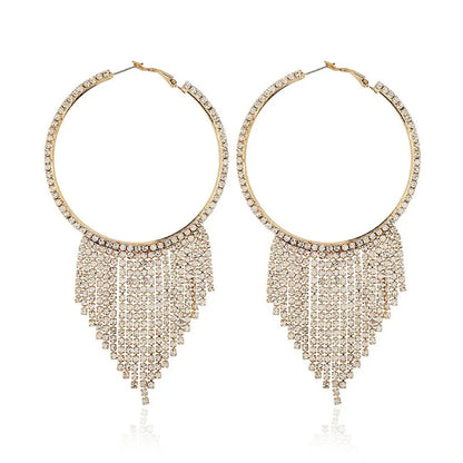 1 Pair Glam Circle Tassel Inlay Alloy Rhinestones Drop Earrings