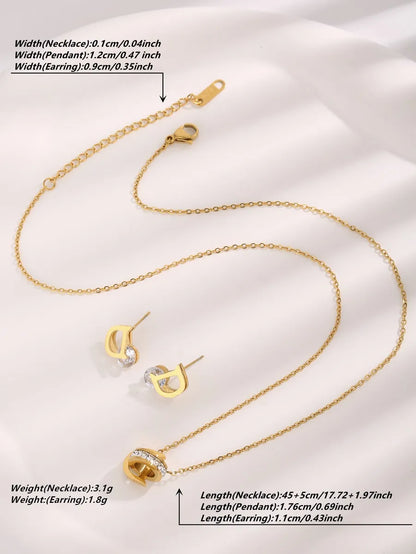 Wholesale Jewelry Glam Classic Style Letter 304 Stainless Steel Zircon 18K Gold Plated Plating Inlay Earrings Necklace