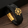 Glam Classical Luxurious Rudder Stainless Steel Pu Leather Handmade Men'S Bracelets Bangle