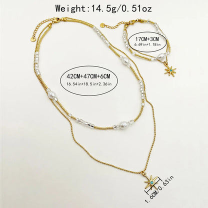 Wholesale Glam Commute Star Stainless Steel Imitation Pearl Plating Inlay Gold Plated Zircon Bracelets Necklace