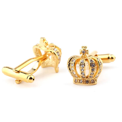 Glam Crown Copper Plating Inlay Artificial Crystal Unisex Cufflinks