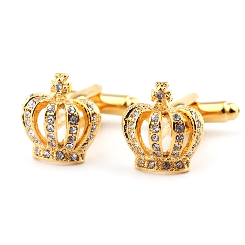 Glam Crown Copper Plating Inlay Artificial Crystal Unisex Cufflinks